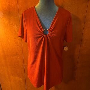 Elegant Red V-Neck Women's Top